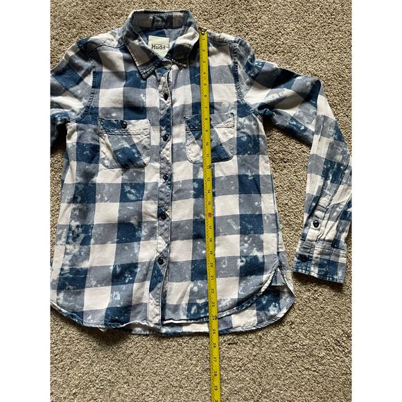 Mudd Flannel Womens/Teens Blue Checkered Retro 90s style Shirt Size Small - Picture 4 of 7